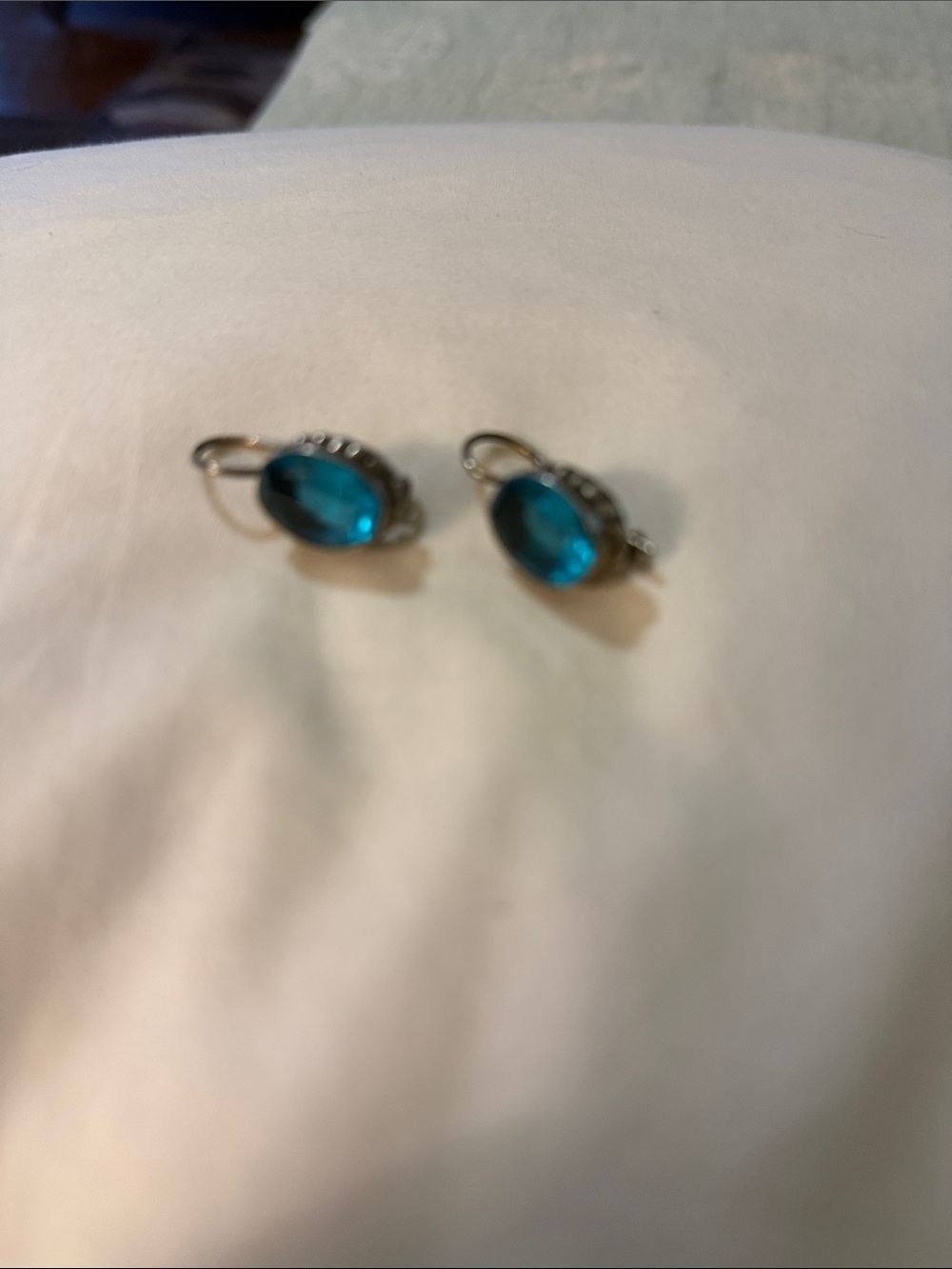 Blue Oval Crystal Drop Earrings - Unbranded